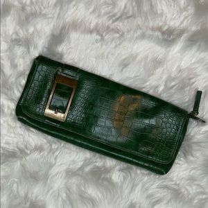 Chinese Laundry Green Alligator Clutch (w/ Chain)